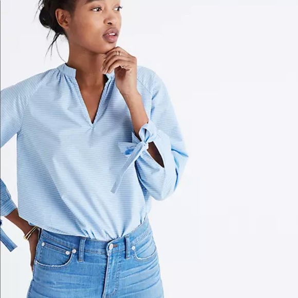 Madewell Striped Tie-Sleeve Popover Top - Picture 4 of 13